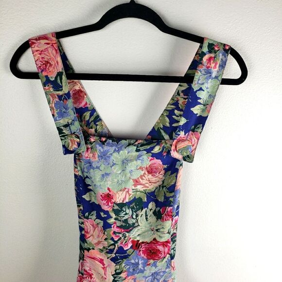 Vintage Women's Geary Roark Kamisato 80's Cottagecore Floral Cris Cross Dress 10 - Picture 4 of 14